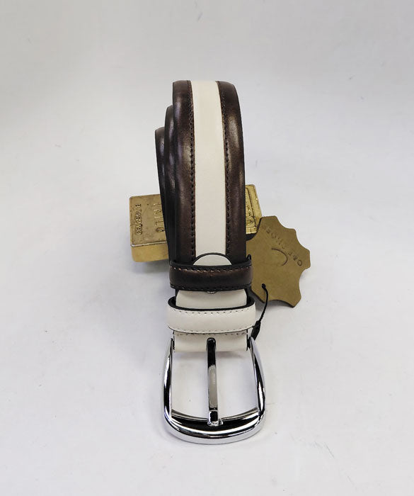 C Collection Leather Belt - Brown/Beige