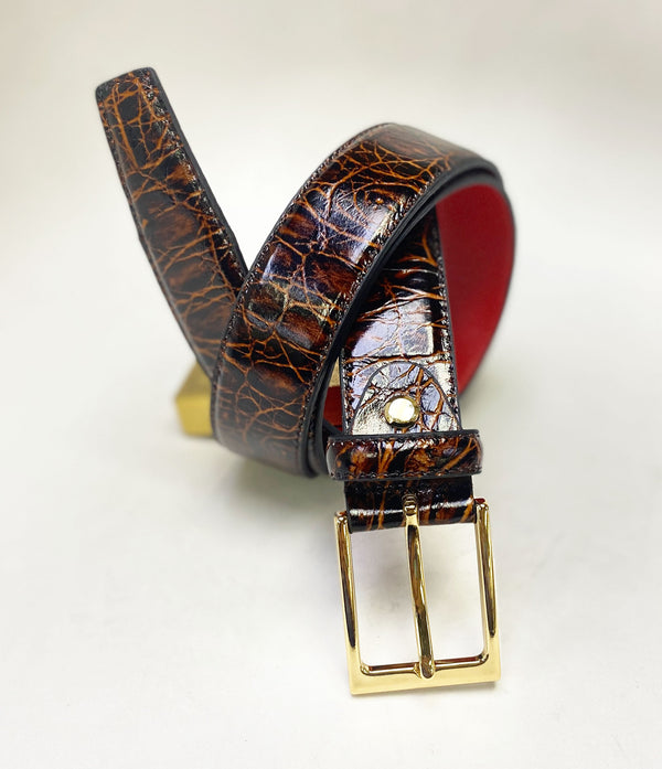 C Collection Croco Leather Belt - Brown