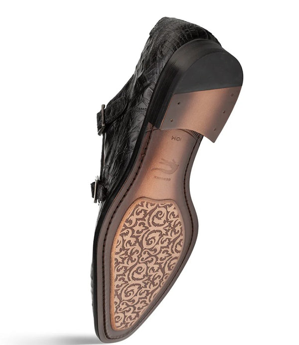Mezlan Doyers Crocodile Monkstrap Shoe - Black