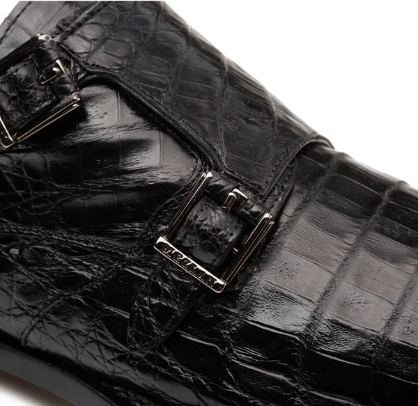 Mezlan Doyers Crocodile Monkstrap Shoe - Black