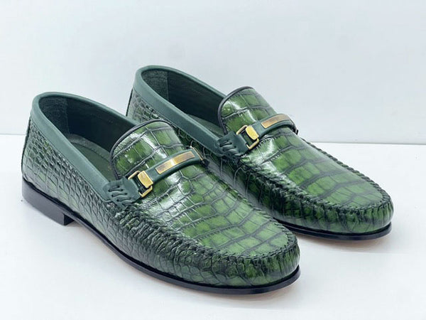 C Collection Croco Print Leather Belt - Green