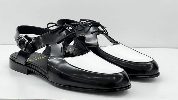 C Collection Leather Sandal - Black/White