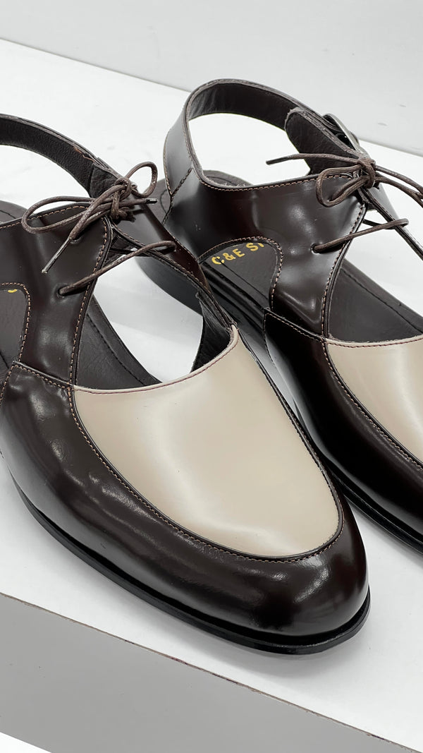 C Collection Leather Sandal - Brown/Beige