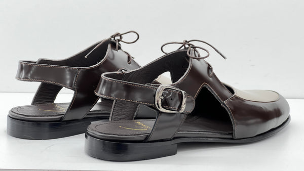 C Collection Leather Sandal - Brown/Beige