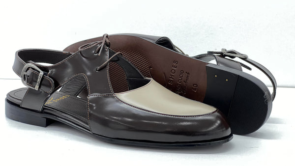 C Collection Leather Sandal - Brown/Beige