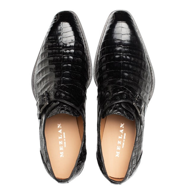 Mezlan Gigolo Crocodile Monkstrap - Black
