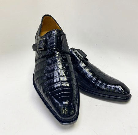 Mezlan Gigolo Crocodile Monkstrap - Black
