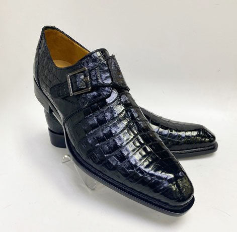 Mezlan Gigolo Crocodile Monkstrap - Black
