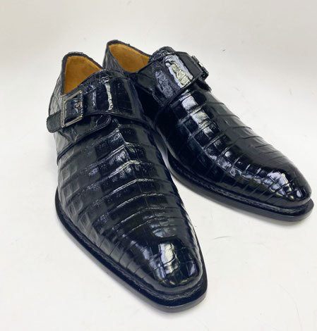 Mezlan Gigolo Crocodile Monkstrap - Black
