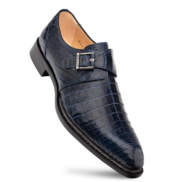 Mezlan Gigolo Crocodile Monkstrap - Black