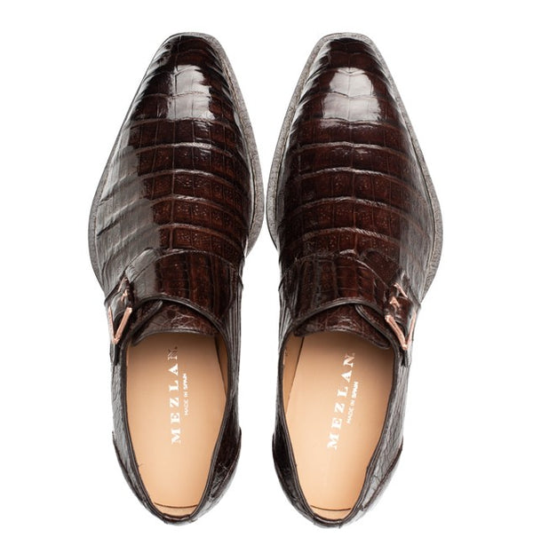 Mezlan Gigolo Crocodile Monkstrap - Brown