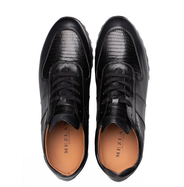 Mezlan Lizard Calfskin Sneaker - Black