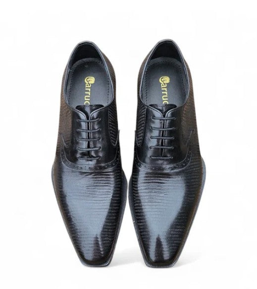 Carrucci Lizard Calfskin Oxford - Black