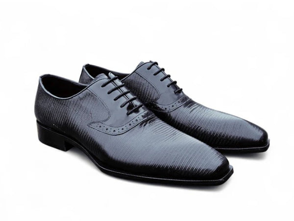 Carrucci Lizard Calfskin Oxford - Black