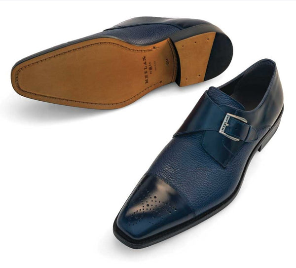 Mezlan Phoenix Calfskin Monkstrap - Blue