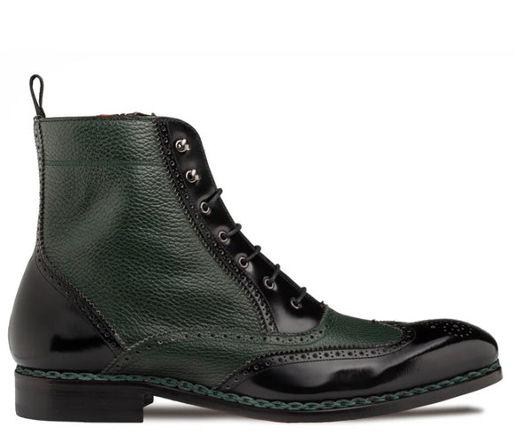 Mezlan Boot Pebbled & Smooth Leather - Black/Forest