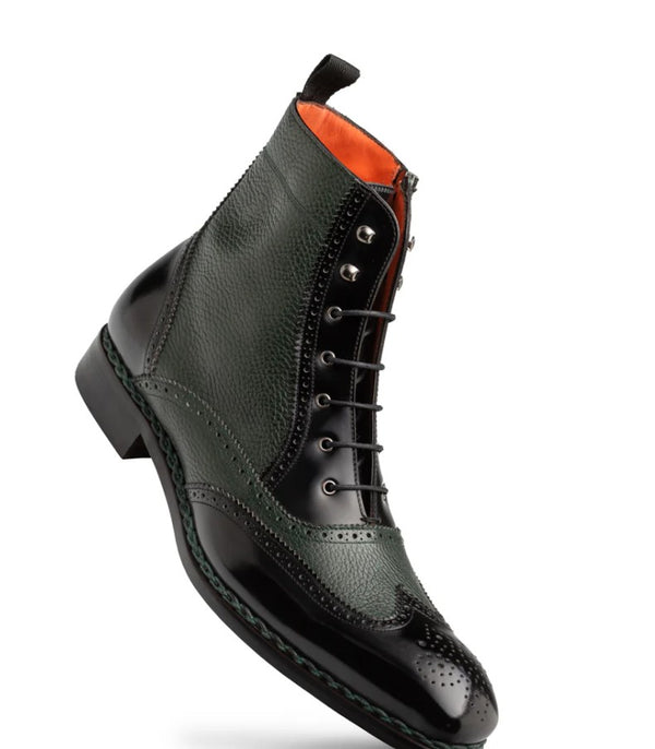 Mezlan Boot Pebbled & Smooth Leather - Black/Forest