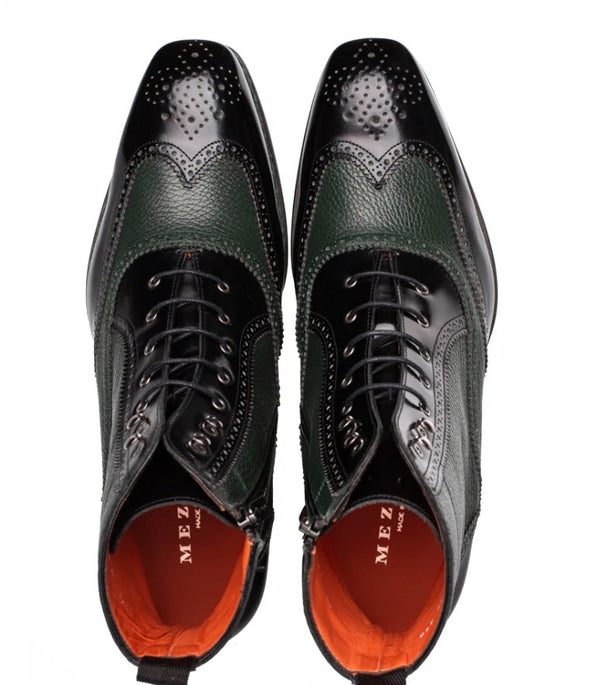 Mezlan Boot Pebbled & Smooth Leather - Black/Forest