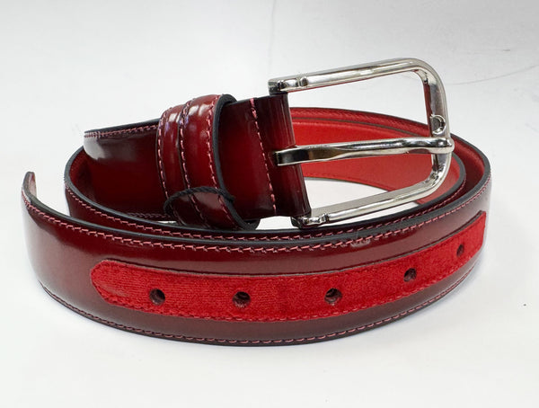C Collection Leather/Velvet Belt - Red