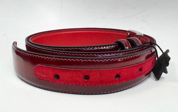 C Collection Leather/Velvet Belt - Red