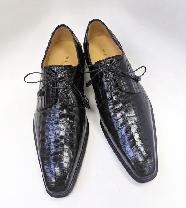 Mezlan "Beverly Hills" Crocodile Lace-Up Shoe Black
