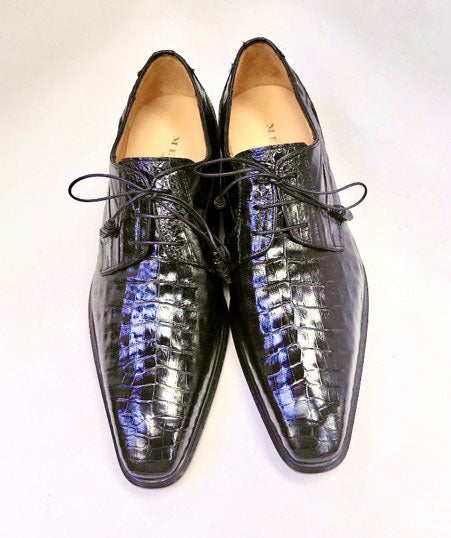 Mezlan "Beverly Hills" Crocodile Lace-Up Shoe Black