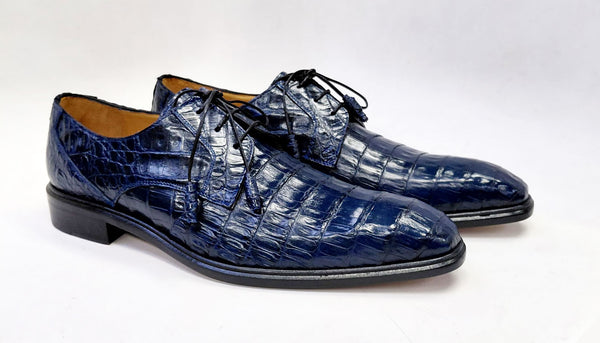 Mezlan "Beverly Hills" Crocodile Lace-Up Shoe Blue