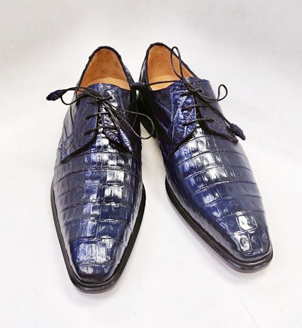 Mezlan "Beverly Hills" Crocodile Lace-Up Shoe Blue