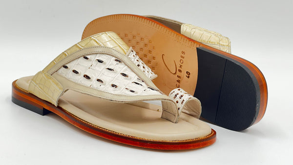 C Collection Leather Sandal - Bone/Beige