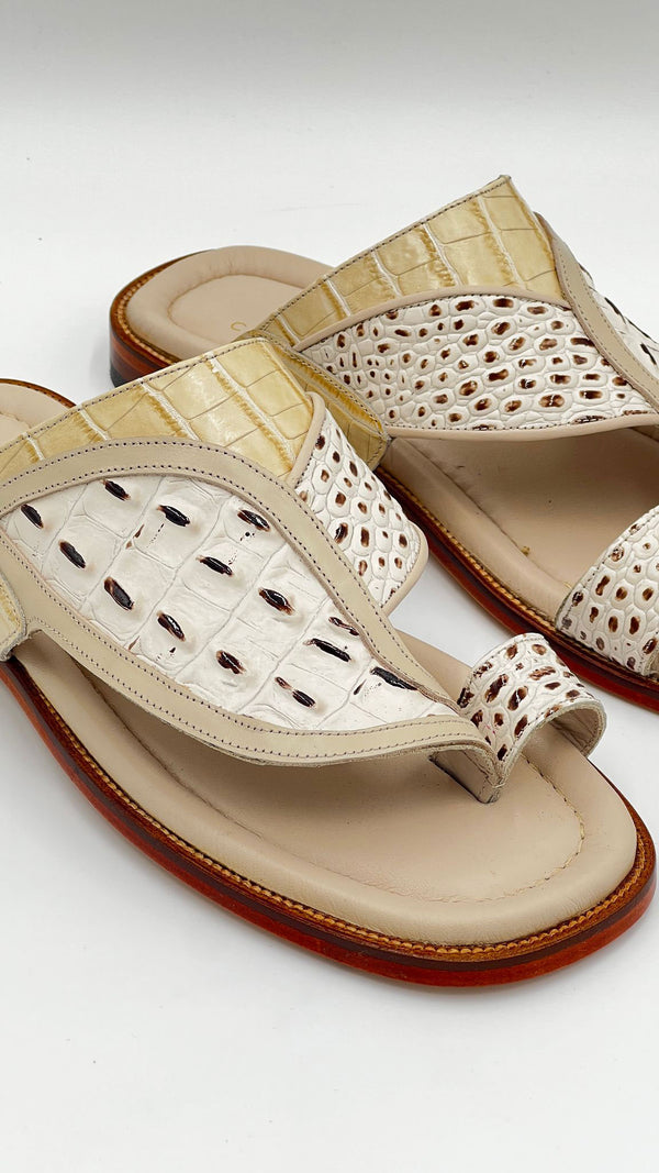 C Collection Leather Sandal - Bone/Beige