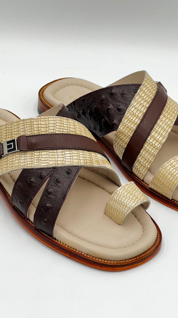 C Collection Leather Sandal - Brown/Beige