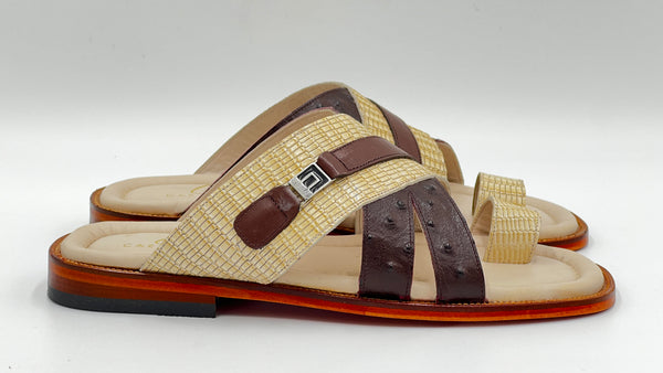 C Collection Leather Sandal - Brown/Beige