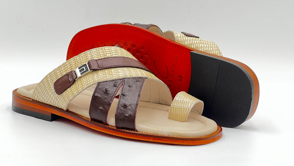 C Collection Leather Sandal - Brown/Beige