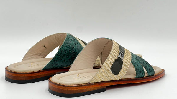 C Collection Leather Sandal - Green/Beige