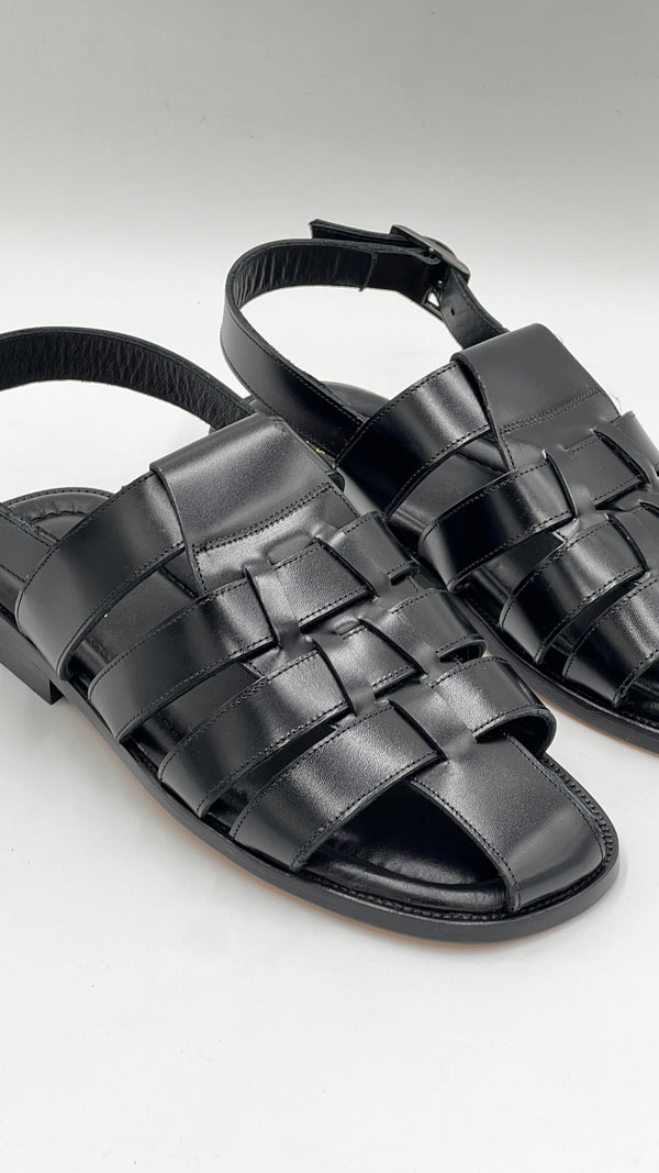 C Collection Leather Sandal - Black