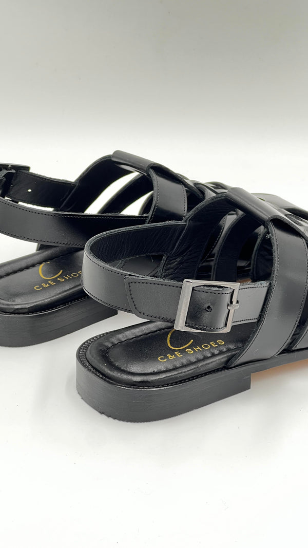 C Collection Leather Sandal - Black