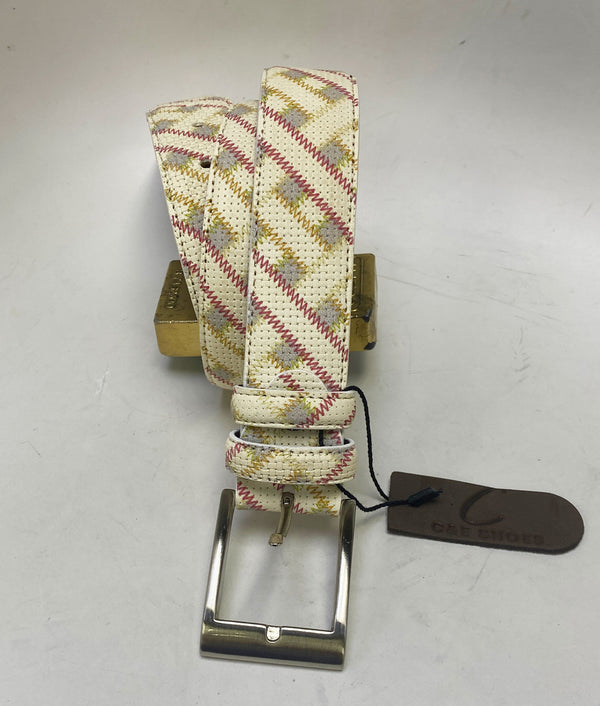 C Collection Straw Print Leather Belt - Beige