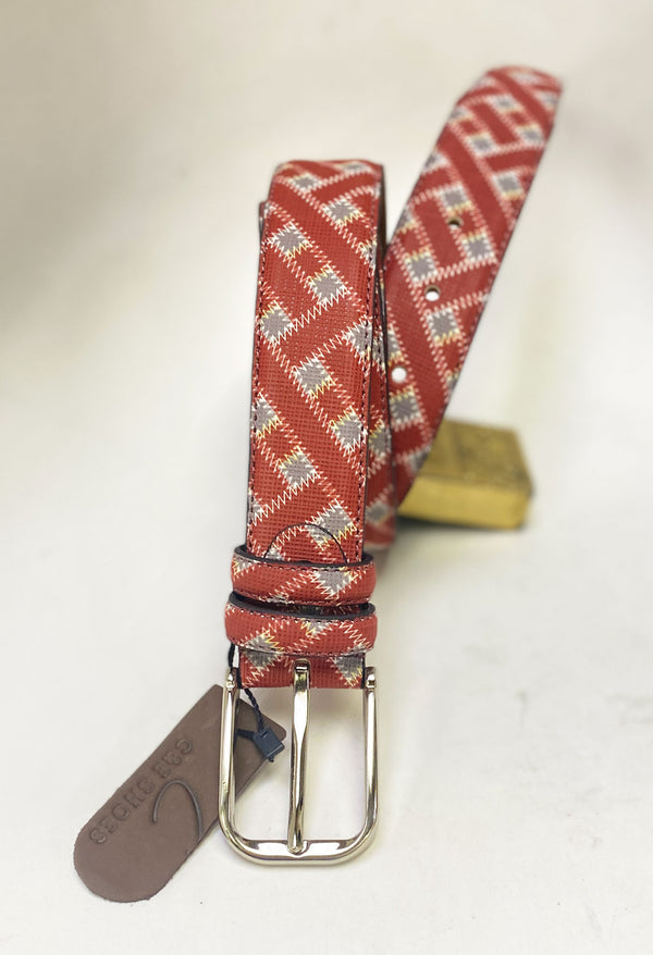 C Collection Straw Print Leather Belt - Red