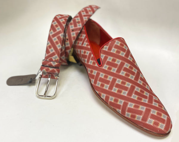 C Collection Straw Print Leather Belt - Red