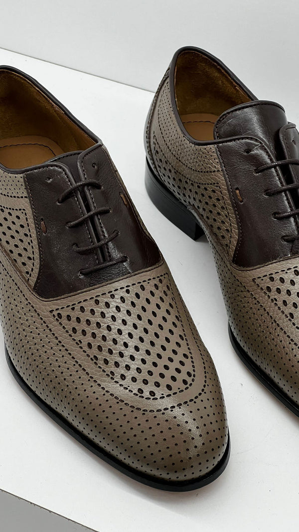 C Collection Leather Lace Up Shoe - Beige