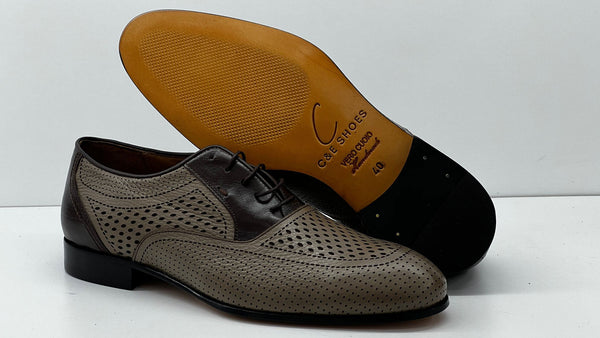 C Collection Leather Lace Up Shoe - Beige