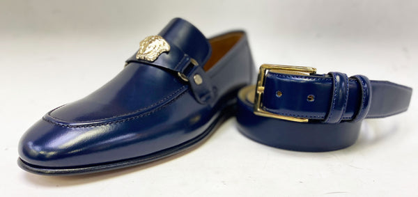 C Collection Leather Belt - Navy