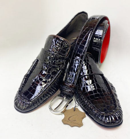 C Collection Crocodile Leather Loafer - Brown