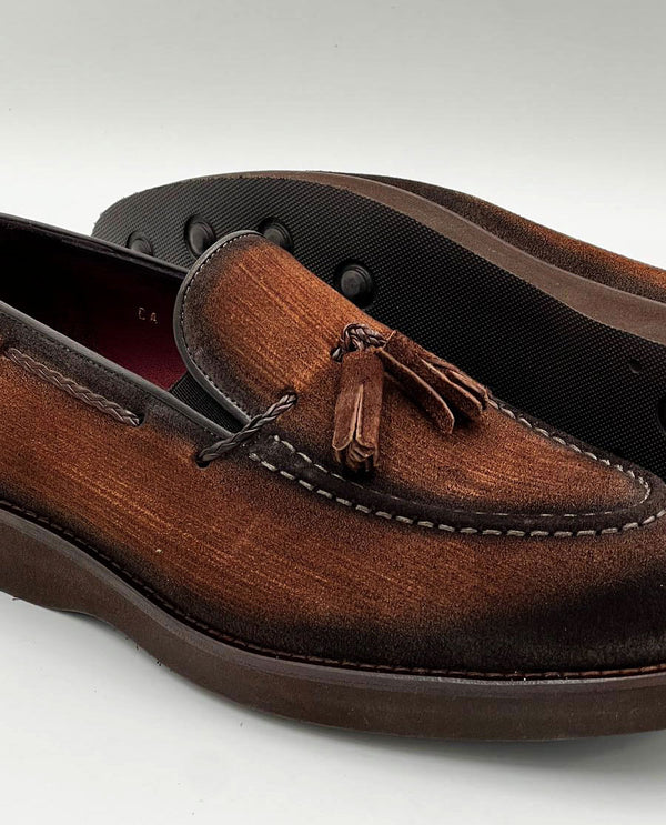 C Collection Suede Tasseled Loafer - Brown