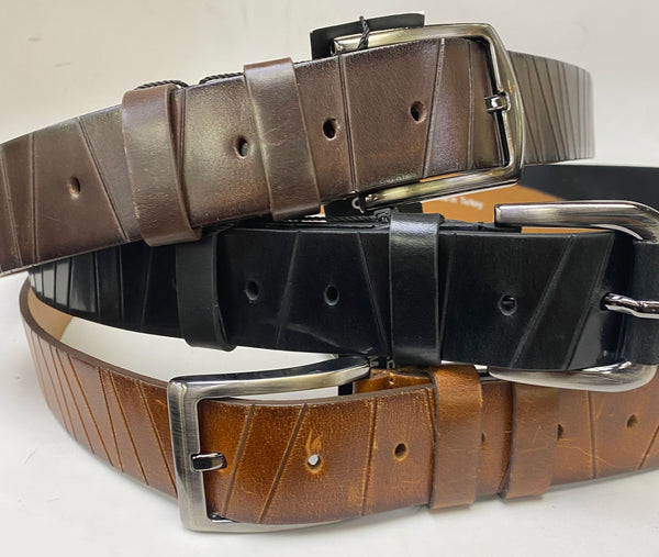 Maurice Scored Leather Belt - Black