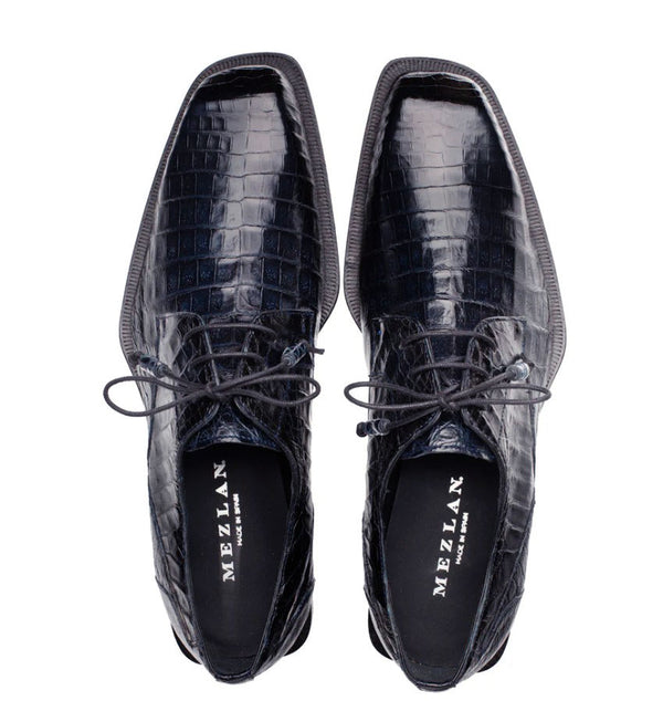 Mezlan Ugo Crocodile Lace-Up Shoe - Blue