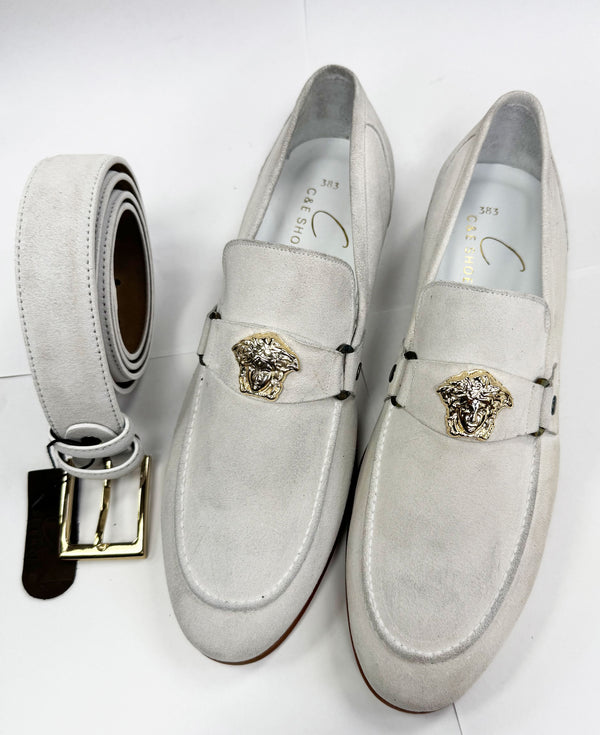 C Collection Suede Belt - White
