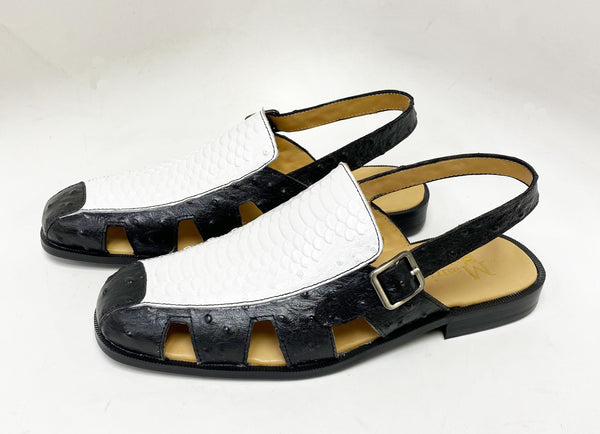 C&E Maurice Embossed Sandal - Black/White