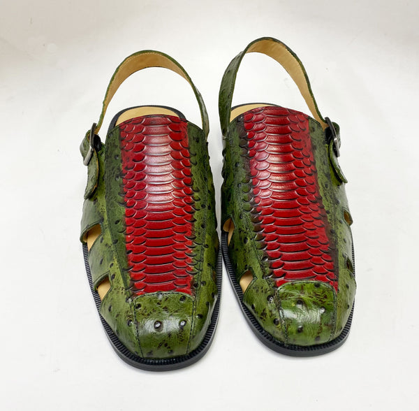 C&E Maurice Embossed Sandal - Green/Red