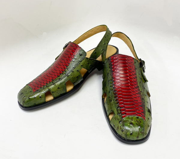 C&E Maurice Embossed Sandal - Green/Red